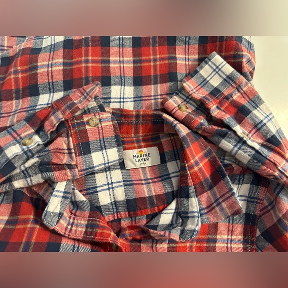 MARINE LAYER Skylar Flannel Shirt Button Down Blouse Boyfriend Top Red Blue Soft - Picture 14 of 16